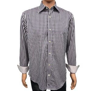 JOHNSTON & MURPHY Dress Shirt Sz M Tailored fit Contrast Flip Cuff Gingham check